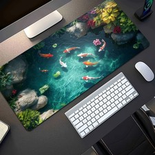  Washable Desk Mat 1pc Vibrant Koi Fish Pond Design Mouse Pad With Non-Slip Rub