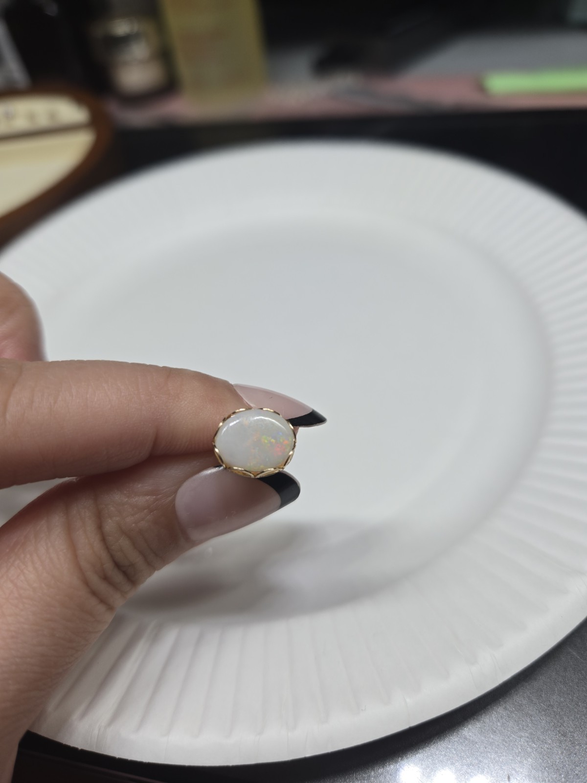 14k Solid Yellow Gold Single Stud Earring Opal Do… - image 2