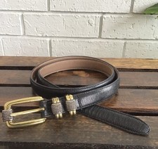 Brighton Classics Black Snake Print Leather Belt Gold  Silver Buckle Sz XL