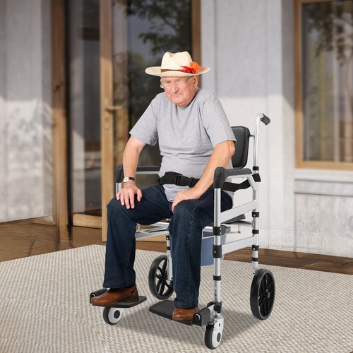 Foldable Shower Chair with Wheels Aluminum Alloy Height Adjustable Shower Chair - Picture 3 of 10