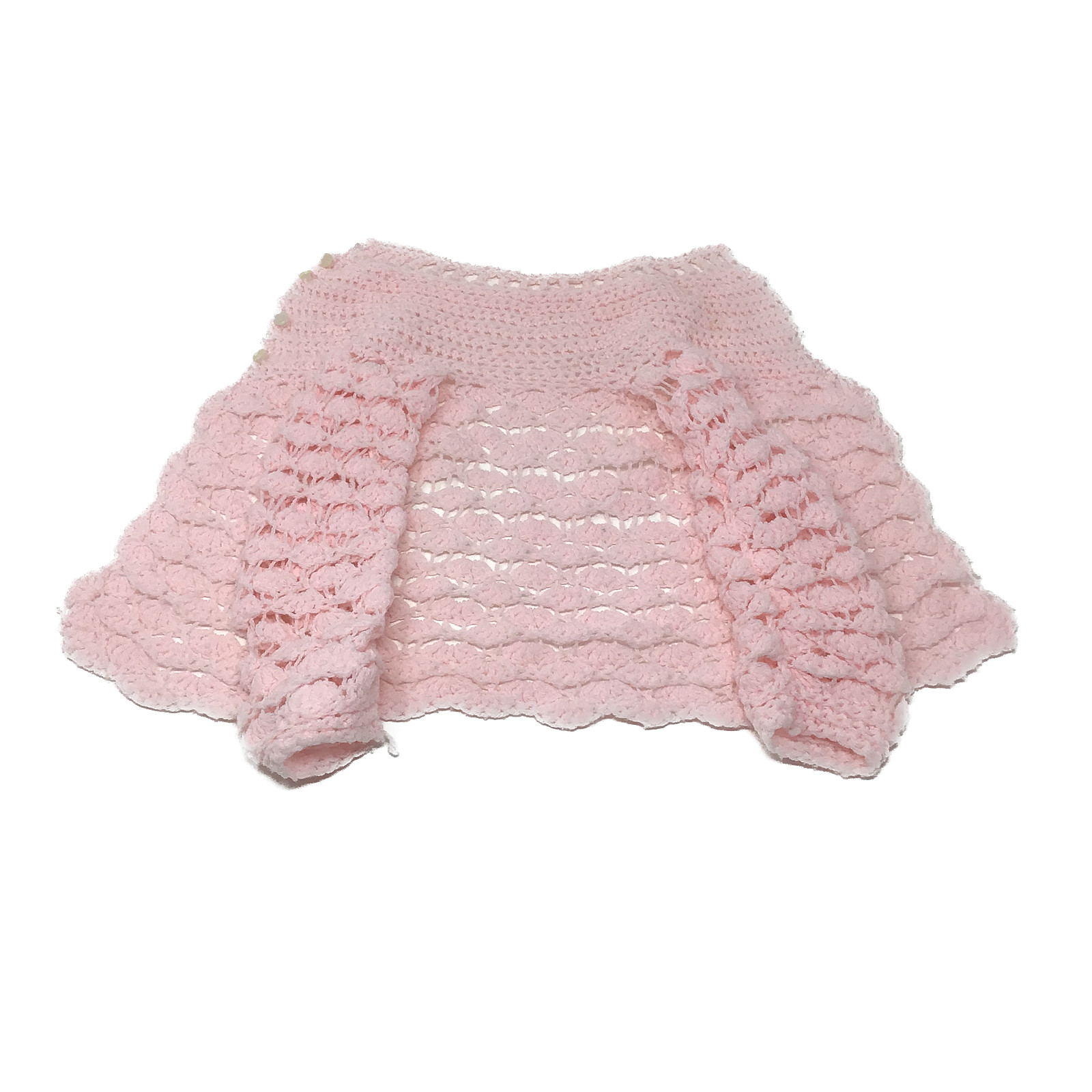 Handmade Vintage Pink Crocheted Baby Sweater fits Newborns or 14-16" Dolls image 3