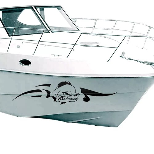 2Pcs Fish Boat Yacht Sticker Vinyl Graphics Decals Body Trim Universal Black p - Picture 4 of 4