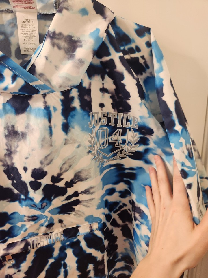 Girls Justice Blue Short Sleeve Tie Dye Hooded Rain Poncho One Size NEW