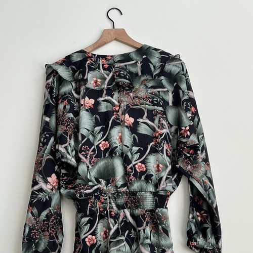New Johanna Ortiz x H&M Green Floral Tropical Flounce Smocked Dress Ruffle M - Picture 10 of 14