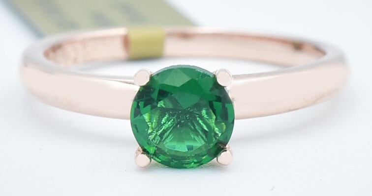 LAB CREATED 0.85 Cts EMERALD SOLITAIRE RING 14K ROSE GOLD PLATED (.925) - NWT