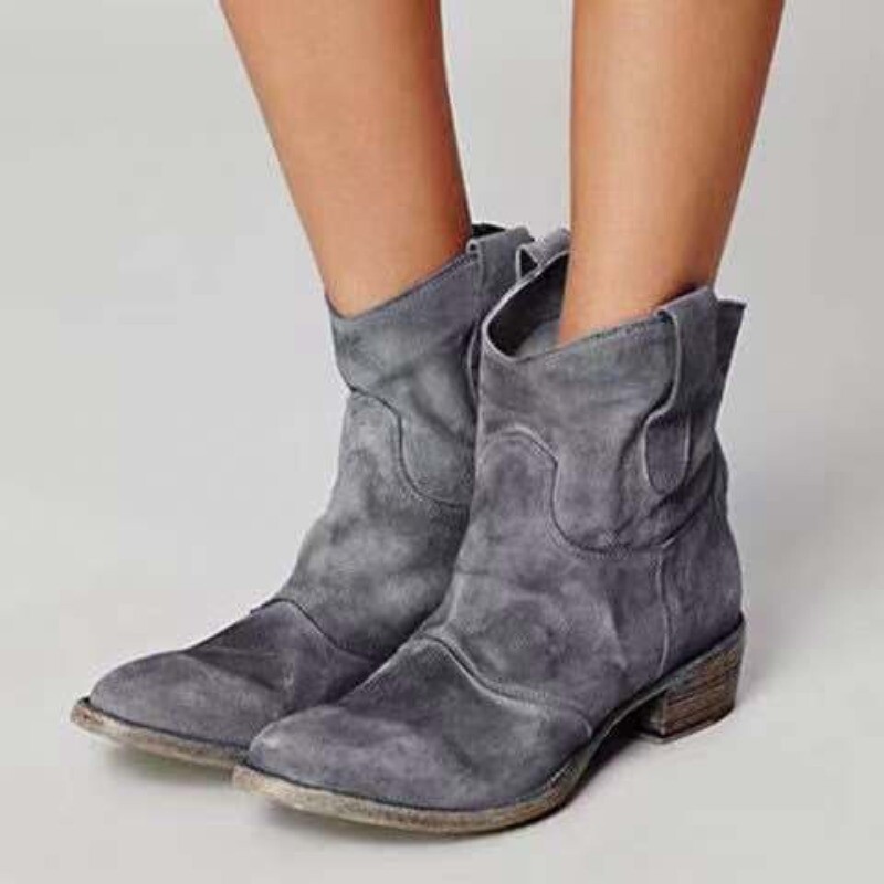Autumn Winter Women's Shoes Low Heels Suede Pull On 40-43 Large Size Ankle Boots