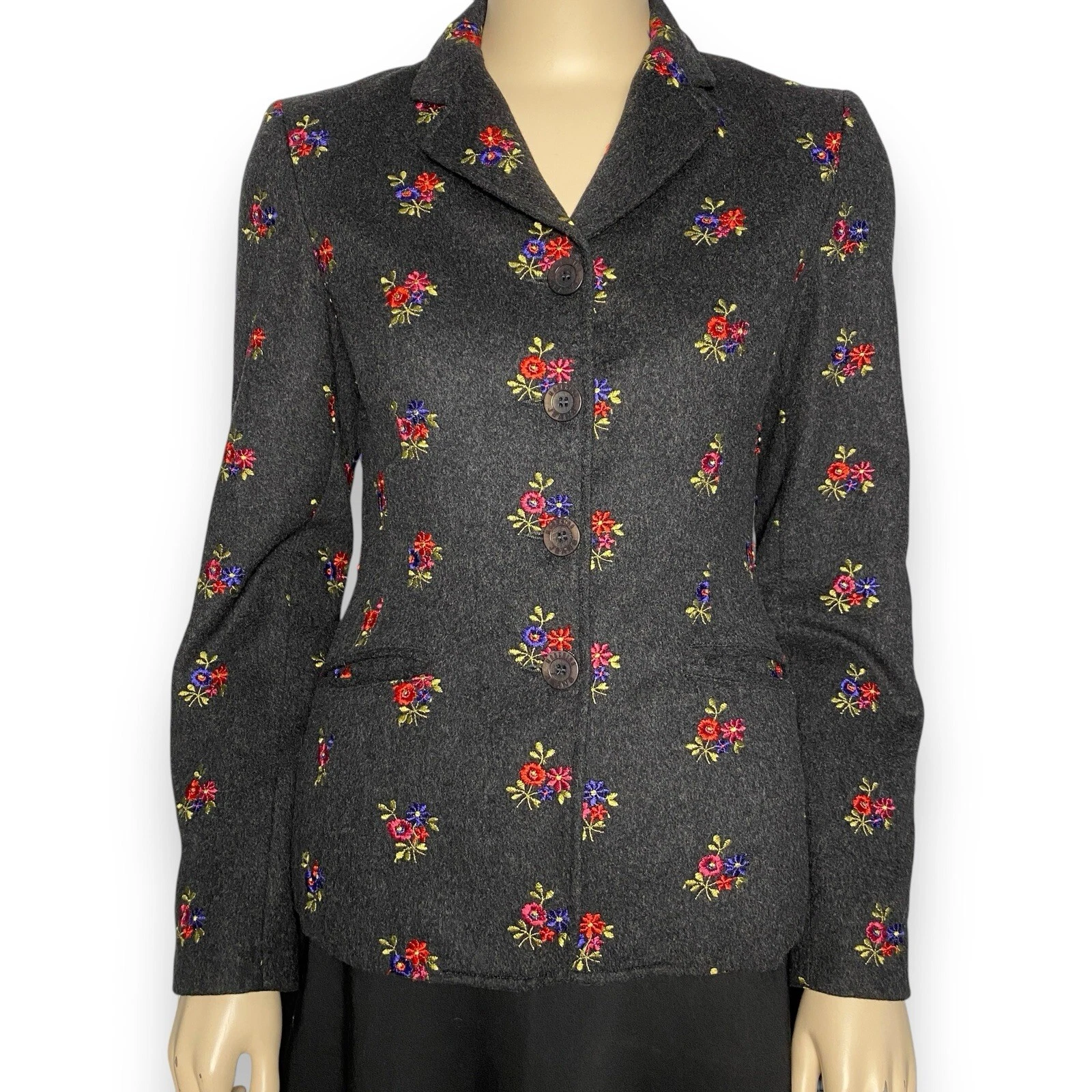 Giacca blazer donna Moschino vintage anni 90 lana ricamata fiori taglia 42 S M