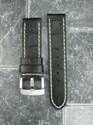 New 22mm BIG CROCO Leather Strap Black Thick Watch Band Belt White BREITLING