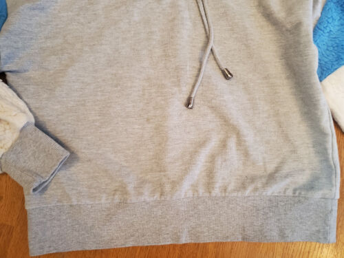 Say What? Hoodie Grey with Blue, White Furry Sleeves Size M Medium Ladies - Picture 4 of 6