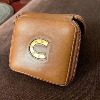 GUCCI Coin case Card holder Zipper Horseshoe Wallet Leather