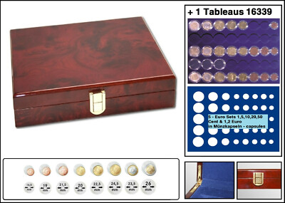 Wurzelholz Münzkassette Euro Kursmünzensätze 5 Set`s in Münzkapseln LOOK 15793-1