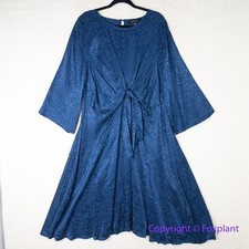 New! Eloquii women Blue Leopard Print Satin Textured Tie Front Dress, size 16