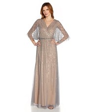 Adrianna Papell L120102 Womens Sterling Nude Beaded Kimono-Sleeve Gown Size 10
