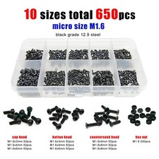 650pc Small M1.6 Allen Hex Socket Head Cap Button Countersunk Screw Bolt Nut Kit