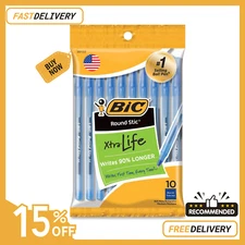 BIC Round Stic Ball Pens Stick Blue Medium Point 10 count-Pack..