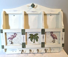 Key and Mail Organizer-For Wall-4 Hooks - 3 Mail Compartments-Cottage Theme-15"H