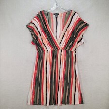 Delirious Womens Dress Plus Size 1X Green Striped Stretch V Neck Colorful A Line