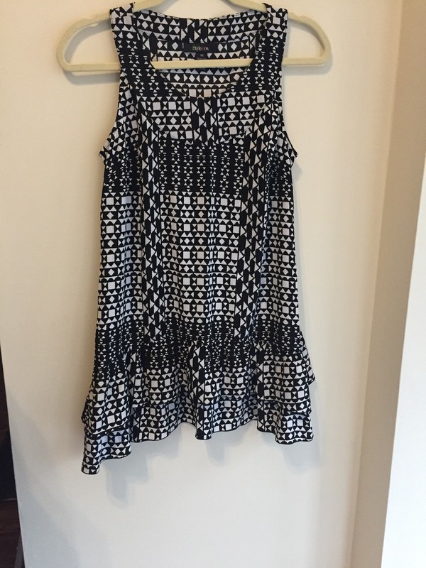 Style & Co. Sleeveless, Black & White Polyester Blouse, Top.  Ruffles, Size XS