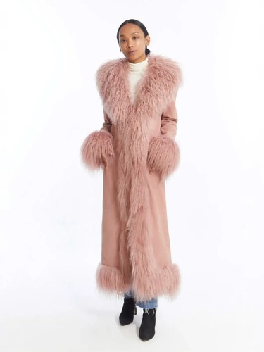 Mongolian Faux Fur Coat, long Faux Fur Coat Mongolian Long Fur and Suede - Picture 3 of 23