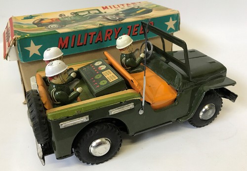 Vintage MILITARY JEEP Toy PREWAR Mitsuhashi (M) Japan Tin Friction 9.5" - Picture 2 of 4