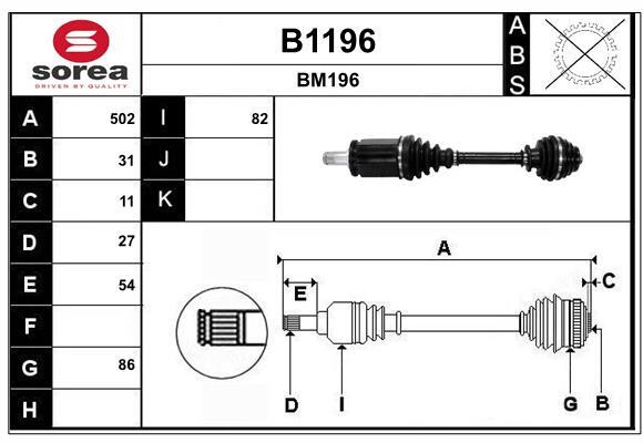 Arbre de transmission SNRA B1196 pour BMW X1 côté passager en acier forgé renforcé