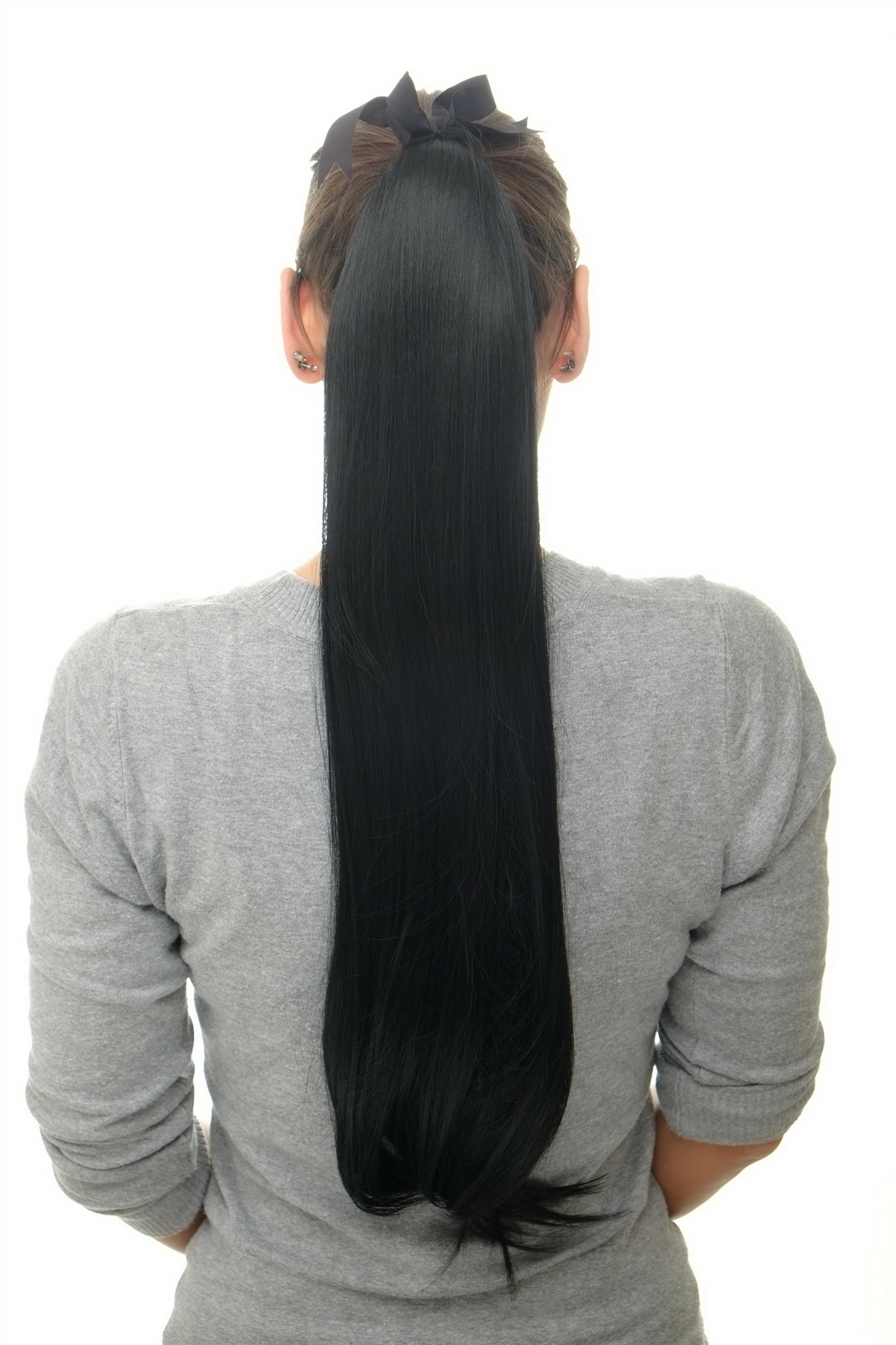 Hairpiece Ponytail Comb & Band Long Smooth Black 65Cm D13001-1