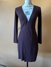 Reformation Brown Tencel Spandex Ribbed Long Sleeve Wrap Dress 