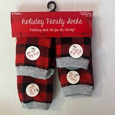 Holiday Family Socks 4 Pair Matching Set Christmas Family Red Black Check