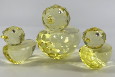Oleg Cassini Set Of 3 Yellow Ducks Figurines Crystal Glass Paperweights Decor