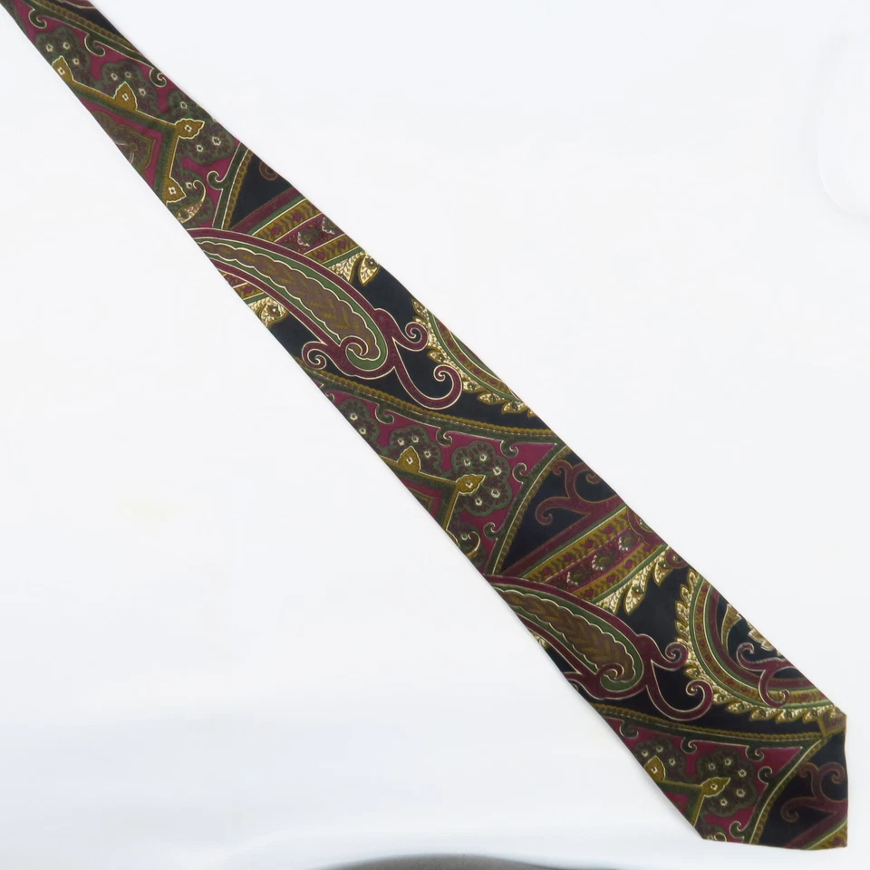 Vintage Halston III Black Red Gold Paisley Mens Neck Tie 57x3.75 Classic 80s 70s - Image 2 of 4