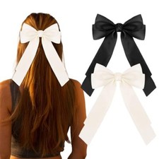 2 Pcs Big Hair Bows for Women Satin Bow Hair Clips Large Hair Bows with Long ...