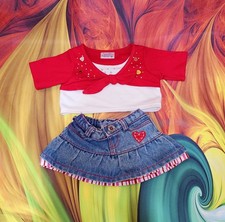 Build A Bear Valentines Day Red White Shirt  Denim Heart Skirt Clothes 41F