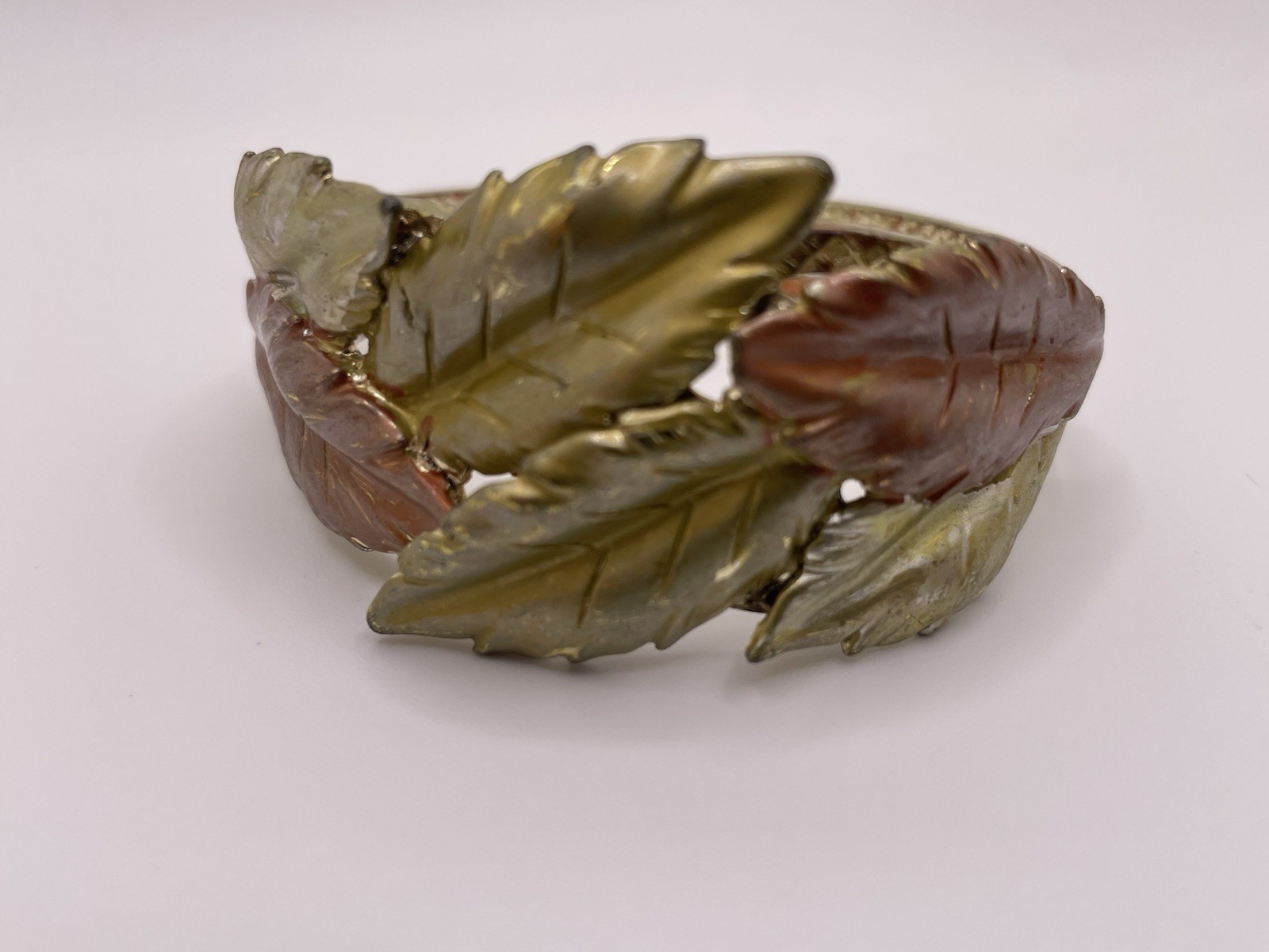 Oversized Solid Metal Leaf Hinged Cuff Bracelet B… - image 1