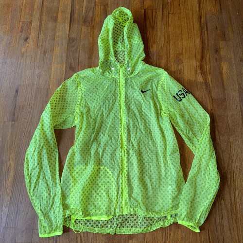 Chaqueta impermeable Nike para correr cremallera completa de nailon verde neón talla M para hombre