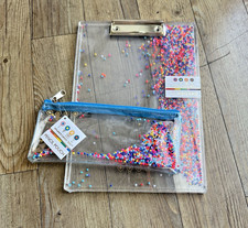 Dylan’s Candy Bar Candy Sprinkle Beads Acrylic Clipboard and Pencil Pouch NWT