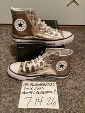 DS Converse Chuck Taylor All Star Hi Top Metallic Light Gold White Women  s Sz 8