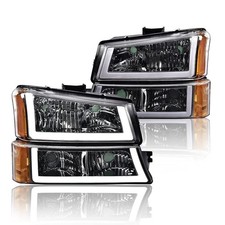 LED DRL Headlights 03-06 Chevy Avalanche Silverado 1500 2500 3500HD Chrome Amber