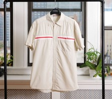 Prada Beige Cotton Stripe Short Sleeve Button Up Shirt (Men's L)