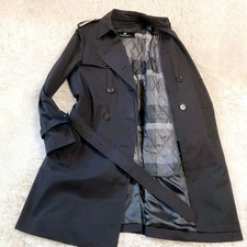 Black Label Crestbridge L Trench Coat Men s Black Cotton Wool Leather Excellent