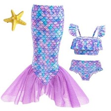 Little Girls Swimsuits 3Pcs Bathing Suits Princess Bikini Set with 3-4T Purple
