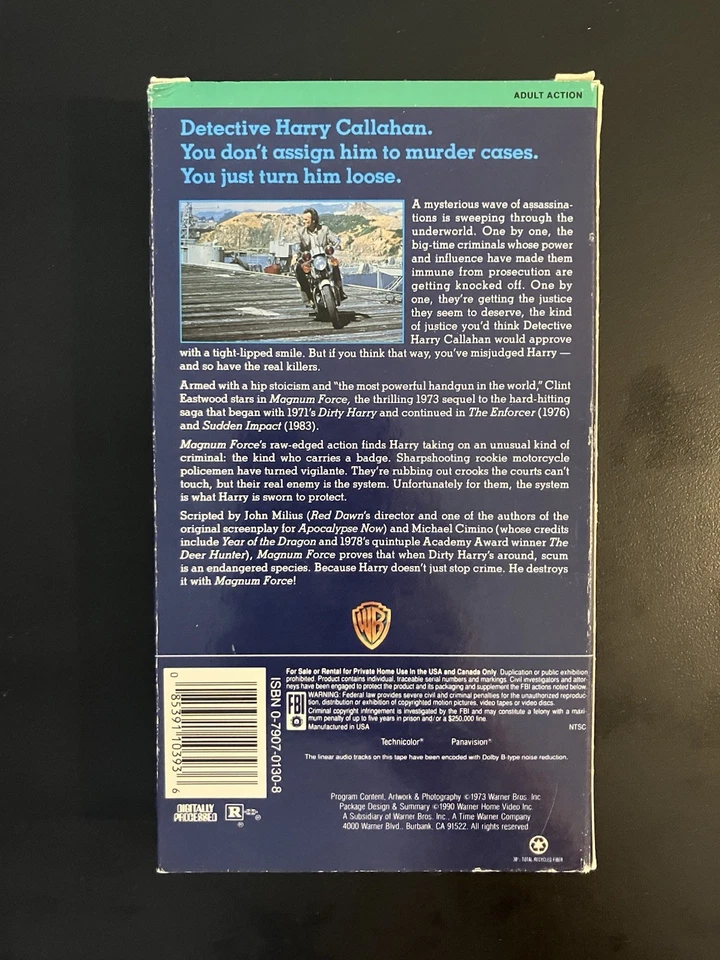 Magnum Force 1990 VHS Clint Eastwood, 1973, Warner Bros Foto 2 de 3