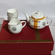 Vintage Miniature Bone Chinese TEA SET In Silk Box