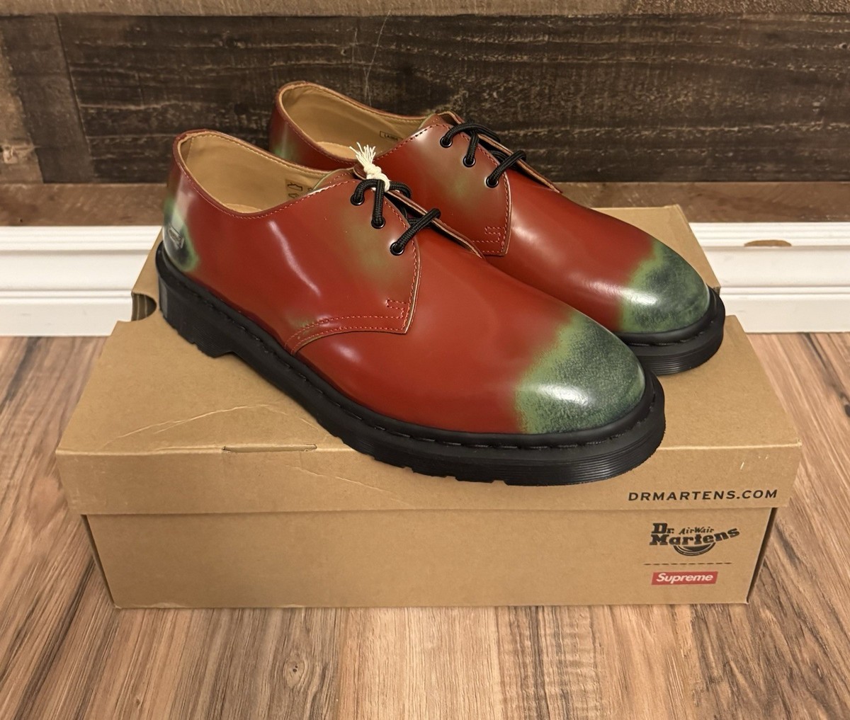 Supreme X Dr. Martens 1461 3 Eye Shoe Wear Away Pack Red Leather