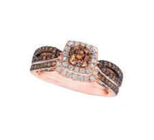 18K Rose Gold Silver Chocolate Brown Solitaire Princess Halo Bridal Love Ring...