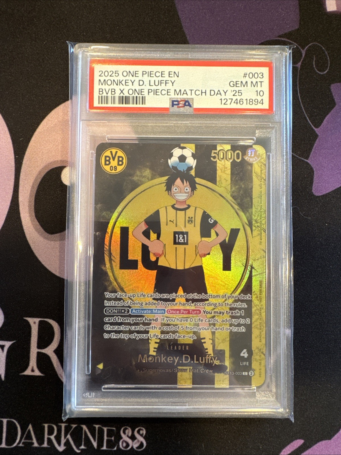 2025 ONE PIECE PROMOS BVB X ONE PIECE MATCH DAY 2025 #003 MONKEY D. LUFFY PSA 10