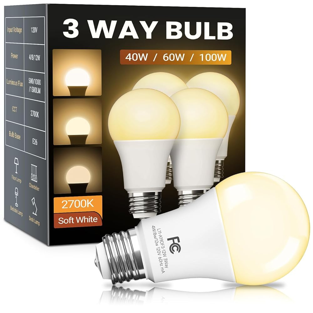 3 Way Light Bulbs 40 60 100 Equivalent Warm White 2700k, Dim