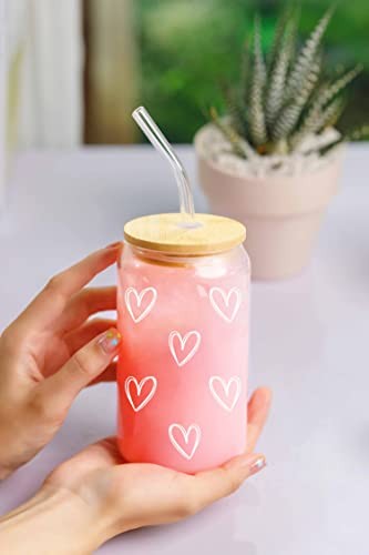 Cute Glass Coffee Cups With Lids And Straw – Aesthetic Cups – Iced Heart CF - Picture 6 of 8