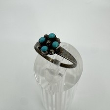 Small Sterling Silver Turquoise Zuni Snake Eye Ring 1.2g - Sz 6.5