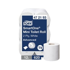 Image of Tork T9 SmartOne Mini Toilet Roll 2-Ply 620 Sheets Disposable(Pack of 12) 472193