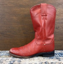 Vtg JUSTIN Red Leather Roper Cowboy Boots Womens Sz 5B Style L3055 Mexico Made